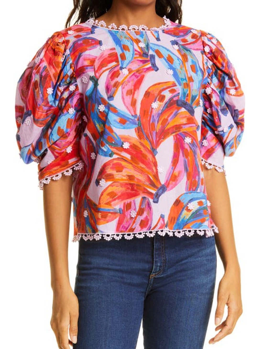 FARM Rio Banana Puff Sleeve Top